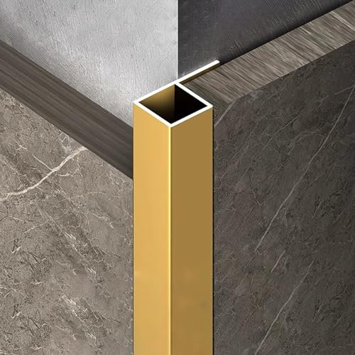 Raouoae Perfil De Baldosas En Aluminio para Esquinas 125 Cm* 2 Piezas Resistente Protección De Bordes para Paredes Y Suelos Ideal para Baño, Cocina Y Salón(Gold,Width:15mm)