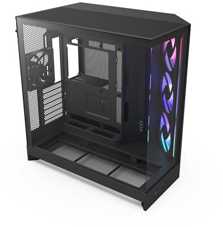 NZXT H9 Flow RGB (2025) – Grande Case PC ATX Mid-Tower a Doppia Camera con Flusso d'Aria – Include 1 x Unità Ventola RGB da 420mm e 1 x Ventola da 120mm – Supporto Radiatore da 420mm – Nero