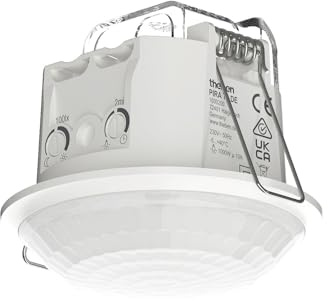 Theben 1030200 PIRA T8 DE Bewegungsmelder Präsenzmelder für den Innenbereich, 200 W LED, Erfassungsbereich rund 360°, Ø 8 m, Nachlaufzeit 5 s - 15 min, Deckeneinbau