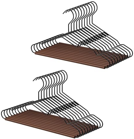 StorageWorks Wire Hangers with Wooden Bar, Heavy Duty Metal Hanger for Pants, Coats, Shirts, Jackets and Suits, 20 Pack