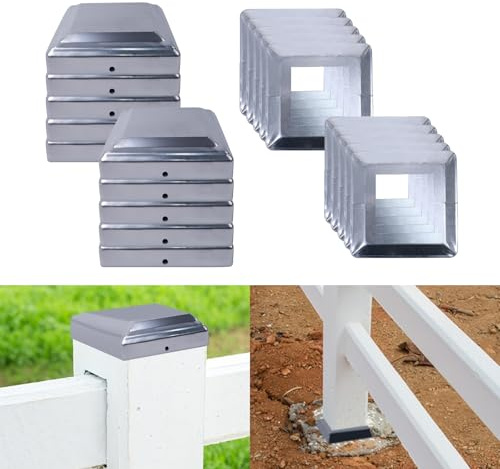 Fence Post Caps, 10 PCS Fence Toppers for 3x3 / 4x4 Posts, Aluminum Fence Post Tops, Weatherproof Post Base Cover, Metal Post Skirt for Garden Wooden Posts (2 in 1, 100x100 mm/4x4)
