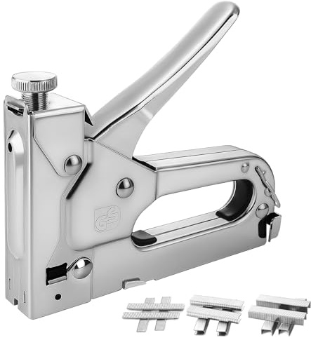 MOPUBZO Grapadora Manual 3 en 1 con 1200 Grapas y Clavos, Potencia Ajustable y Diseño Ergonómico, Grapadora para Madera y Tapicería, Pistola de Grapas Profesional para Cables y Bricolaje