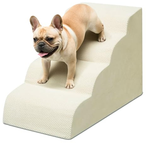 Niubya Hundtrappa för små hundar, H 52 cm, för kattrappa, hundtrappa, säng och soffa, äldre och skadade husdjur, med tvättbart överdrag och skum med hög densitet (beige, 4 steg)
