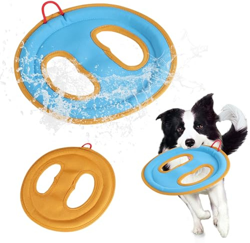lasuroa Disque Volant Chien, 23,5cm Jouet Flottant à Bords Souples Doux pour Les Dents Jouet d'Extérieur Léger en Toile pour Chiens de Taille Moyenne à Grande