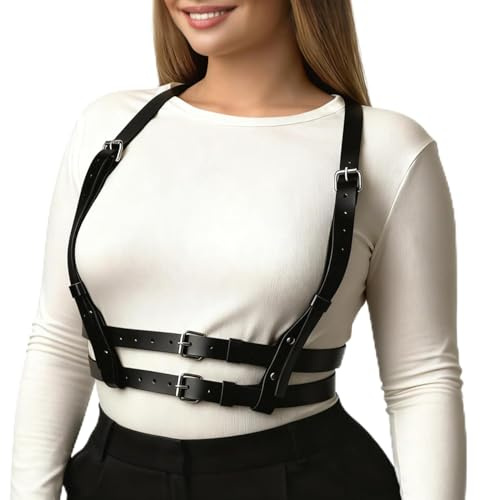 Punk läder kroppskedja, bröstkedja för kvinnor, justerbart läderbälte för damer och tjejer, fest, cosplay, sexig look