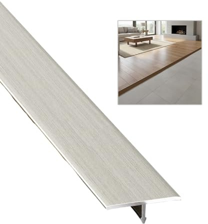 Perfil De Transición，Barra De Transición Para Suelo En Forma De T，Tira De Umbral Decorativo Para Suelo Laminado，textura De Madera, Perfil Plano Para Juntas De Suelo(Plata,3.3x120cm)