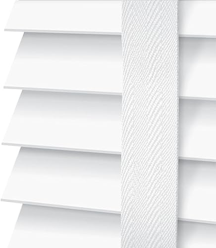 EV DEKOR Faux Wood Window Blinds with Tape Design, 50mm Slats, Easy Fit Home Office Venetian Blinds (210 X 213cm) - White blind