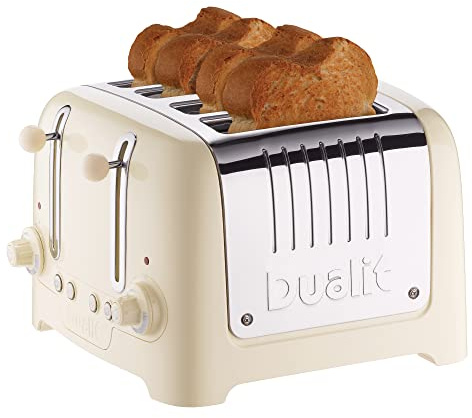 Dualit 46202 4 Slice Lite Toaster | 2kW Toasts 120 Slices an Hour | Polished with High Gloss Cream Trim | Bagel & Defrost Settings | 36mm Wide Slots