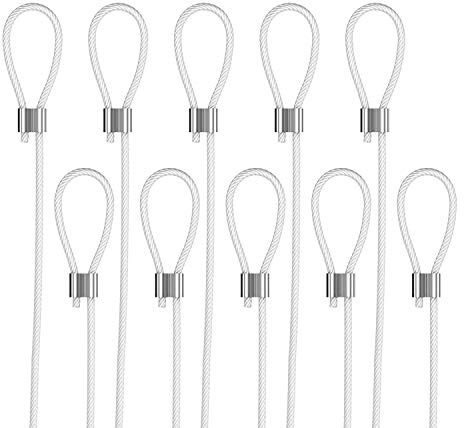 hang-it 10 Edelstahlseile weiß ummantelt mit Schlaufe Länge 1,50m für Bilderschienen - Galerieschienen