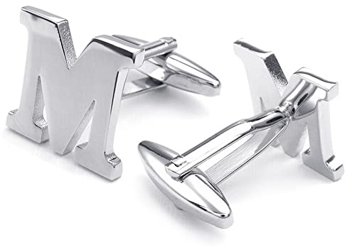 HONEY BEAR 1 Paar Herren Edelstahl Manschettenknöpfe Hochzeit Cufflinks Manschettenknopf Silber Buchstabe (M)