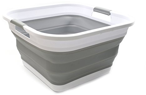 SAMMART 32L zusammenklappbarer Kunststoff-Wäschekorb – quadratische Wanne/Korb – faltbarer Aufbewahrungsbehälter/Organizer – tragbare Waschwanne – platzsparender Wäschekorb (Grau)