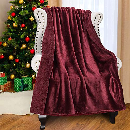 Catalonia Classy Wine Fluffy Fleece Sherpa Sofa Throws Single Blanket, Warm Thick Soft Cozy Bed Blankets, Plush Couch Throw Warm Cozy Reversible Blankets for Winter 150 x 130 cm