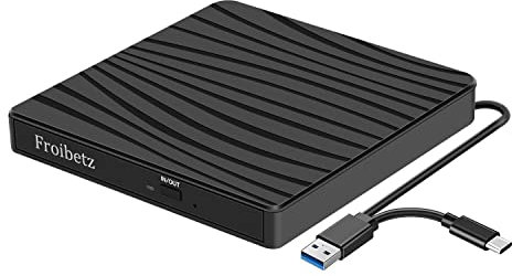 Froibetz CD DVD Drive for Laptop Type-C USB 3.0 CD Player DVD CD Burner Reader +/-RW ROM Compatible with MacBook Apple OS /Win11/ 10/7/8.1/XP