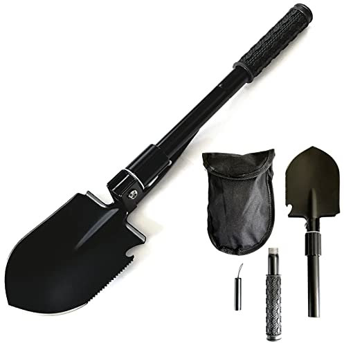 6in1 Klappspaten Säge Spitzhacke Messer Flaschenöffner Nageleisen Inkl. Taschenlampe & Tragetasche Faltbare Schaufel Multifunktional Legierter Stahl