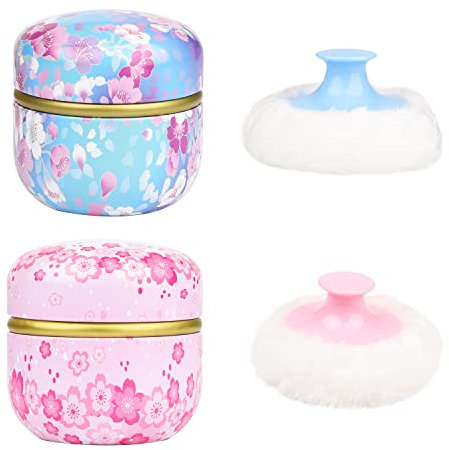 Lezevn 4-Piece Body Powder Set - Puff & Container for Baby, Women, Home & Travel Use