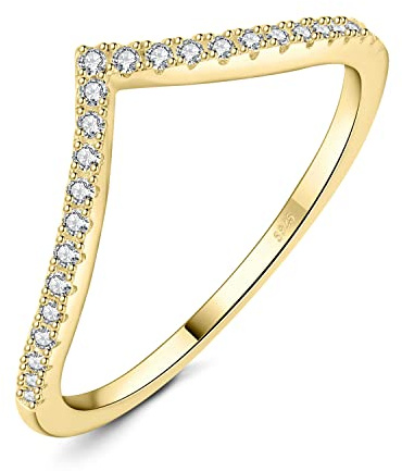 JewelryPalace V-Formade Modesmycken Rund 1,5 Mm Zirkoniumring För Damer, Vigselringar Silver 925 Vigselringar För Kvinnor,Stapelbara Ringar Smal Guldpläterad 50