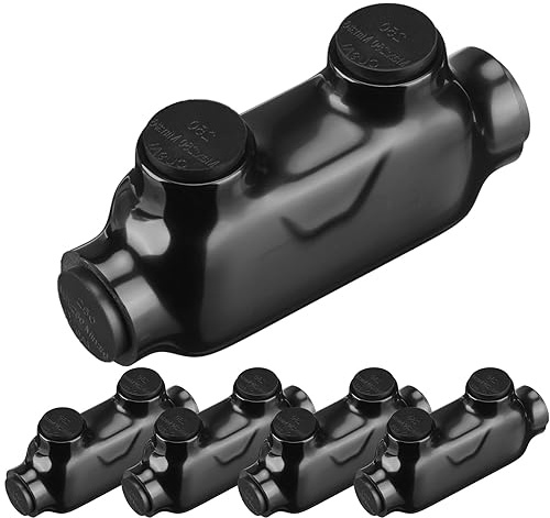Copkim 5 Pcs Multi Cable Connectors, Black Vinyl Coated Wire Insulated Splicers with 2 Ports Inline and Dual Sided Entry, Dual Rated for Copper Aluminum (250MCM-6AWG)