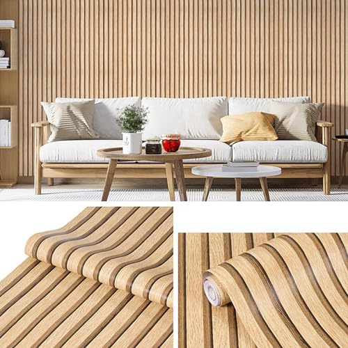 GDWD Carta da parati autoadesiva effetto legno, pannelli in legno effetto 3D, 45 cm x 10 m, per soggiorno, camera da letto, carta da parati in legno, moderna, impermeabile, lamelle in legno naturale,