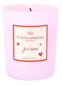 Bougie Végétale Je t'aime - 180g - Cire de Soja Naturelle - Parfum Fleur de Coton & Pivoine - Fabriquée en Provence - Cadeau Romantique - Longue Durée - Made in France