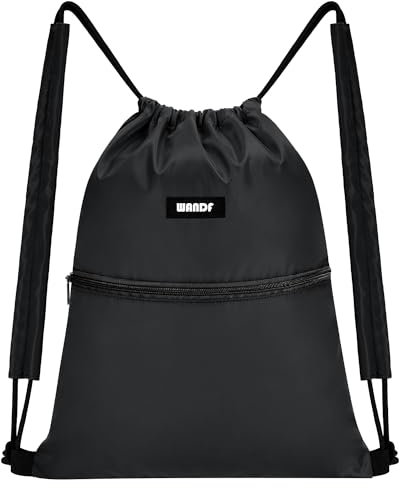 WANDF Kordelzug-Rucksack mit Schulterpolster Turnbeutel Sportbeutel Gym Bag Verstellbar Tunnelzug Gymsack für Damen Herren Kinder mit Innentasche 11 Liter für Sport und Reisen (Schwarz)