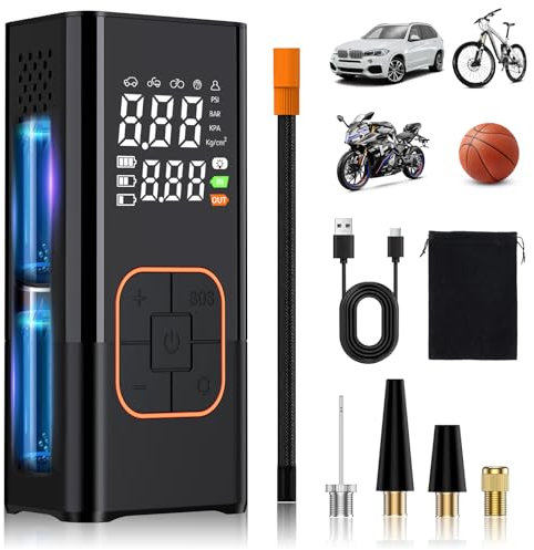 BOOTEEK Elektrische Luftpump,Luftpumpe Elektrisch mit 7800mAh Akku,150PSI 12V DC Tragbare Akku Kompressor mit Manometer und Autostop,Fahrradpumpe Elektrisch für Auto Fahrrad Motorrad Scooter Bälle