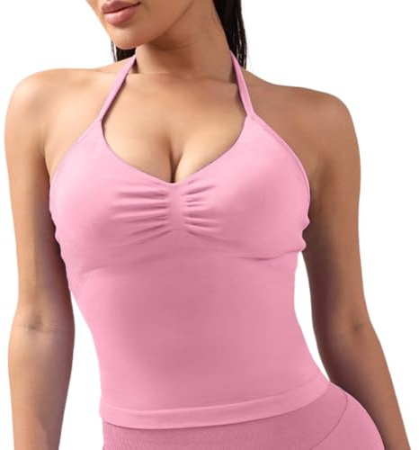 Impact Longline Strappy Top Sport Yoga Väst Dam Fitness Tank Top Gym Vacker Öppen rygg BH Löpning Träning Halter, Rosa, S