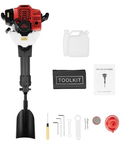 52CC 2-Stroke Petrol Tree Digger Gasoline Excavato 1900W 6500 RPM Fence Post Hole Digger Air-Cooled Torque 3.5N.M Portable Handheld Trencher Digger Machine With Shovel , Funnel , Filter ,Oil Tank