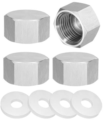 QUARKZMAN 4pcs Tappo Esagonale 304 Acciaio Inossidabile con Rondella, Filettatura Femmina PT 1/2 Racordo Tubo, Tappo Valvola di Arresto per Linee Gas e Acqua, Colore Argento