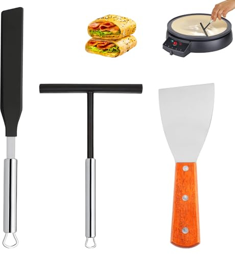 3 stycken crêpes distributör och spatelset, 1 pannkaksspatel och 1 grillspatel i rostfritt stål, kök, bakning, matlagning, bakverktyg för hem, kök, matlagning, spatelset för gör-det-självare