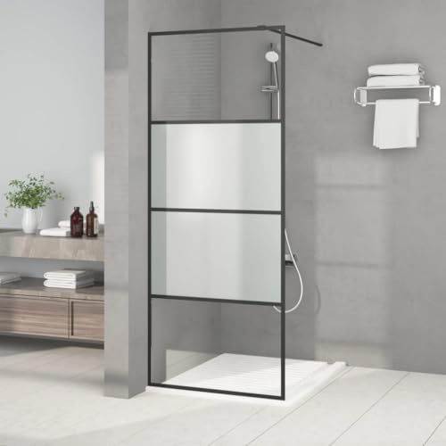 Mokuyary duschvägg för walk-in shower svart 80 x 195 cm ESG halvmatt duschvägg för dusch duschavskiljare, walk in dusch duschskiljevägg glasvägg för badrum