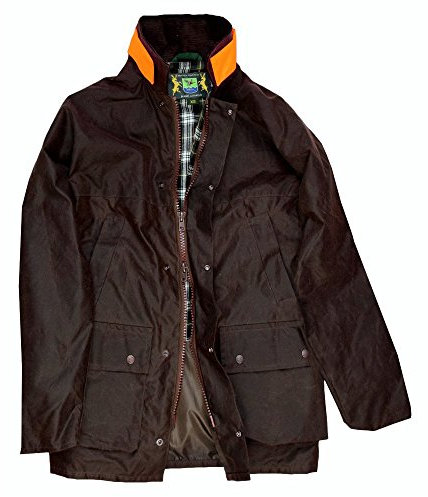 Romneys Wachsjacke für Jagd und Outdoor - Wasserdicht und Winddicht - Mit Hasentasche, Signalstreifen und Abnehmbarer Kapuze (DE/NL/SE/PL, Alphanumerisch, S, Regular, Regular, Braun)