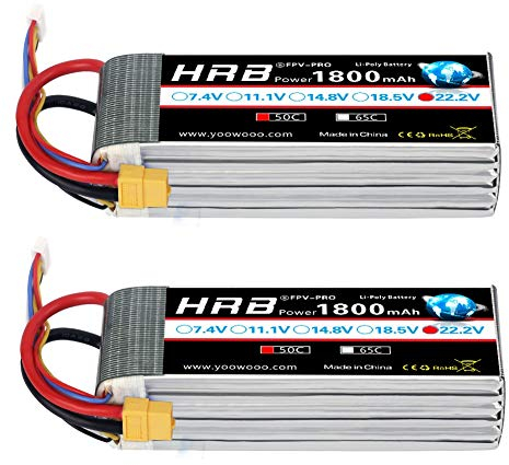HRB 2pcs 6S Lipo Akku 1800mAh 50C 22.2V LiPo Batterie der Klasse A+ mit XT60 für RC Hubschrauber Flugzeug Autos LKW Buggy Truggy Multicopter Drones