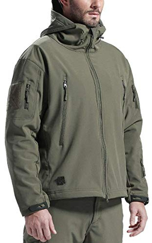 FREE SOLDIER Giacche Militari Softshell da Uomo Fodera in Pile da Esterno Giacca Antivento Impermeabile con Cappuccio Giacche tattiche Calde Multitasche per Escursioni di Caccia (Verde,XL)