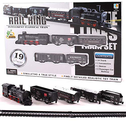 Koolbitz Train Set for Kids with Light and Sound - 19Pcs Battery Operated Railway Toy with Tracks and Steam Locomotive, Train Playset for Boys and Girls Ages 3+ Years