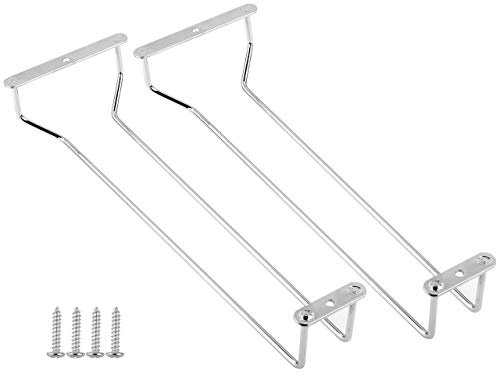 CM Pack of 2 Under Cabinet Hanging Rack Wire Hanger Rack Organizer Holder Rack for Wine Stem Glasses Stemware Wine Glass in Bar Kitchen, 12 Inch Long (Chrome Finish)