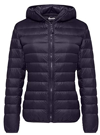 Wantdo Piumino con Cappuccio a Vento Giacca Piumino Trapuntato Caldo Giacca da Esterno Outdoor Cappotto Casual Mezza Stagione Donna Lilla S