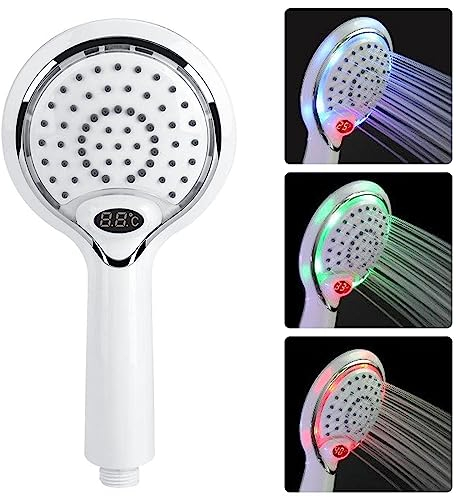 3 Farbe LED Handheld Dusche Spray Kopf mit Digitale Temperaturanzeige, Wasser Flow Powered ABS Chrome Finish für Badezimmer (Weiß)