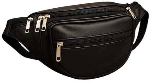 ODS:UK® Real Leather Bum Waist Bag Travel Holiday Money Belt Pouch Black Change BUMBAG (Black - Style 2)
