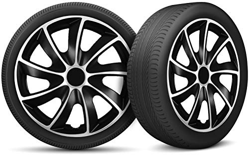Moltico Copricerchi - Set Copricerchi Universale 4 Pezzi - Adatto a Tutti i Cerchi in Acciaio - Copri Cerchioni - Anello di Sicurezza Regolabile - Argento-Nero - 17 Pollici