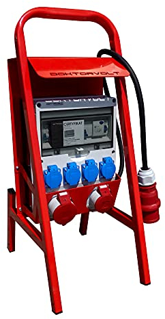 Byggströmsfördelare med stativ, strömfördelningsbox fran/belg System TD-S/FI med 32 A 16 A 4 x 230 V uttag