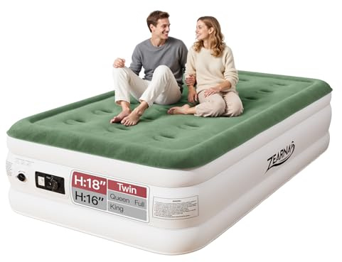 Zearna Inflatable bed, Air Mattress with Built-in Electric Pump, Blow Up Mattress in 3 Mins Self-Inflation/Deflation,Flocked Surface Guest Airbed for Home Portable Camping (Small Double)