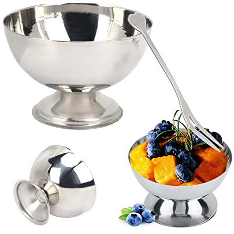2 Stück Eisschalen, Edelstahl-Dessertschalen aus Metall, Eisbecher Sundae Becher Salatschale Pudding Tassen mit Gabeln für Desserts, Gewürze, Snacks, Süßigkeiten