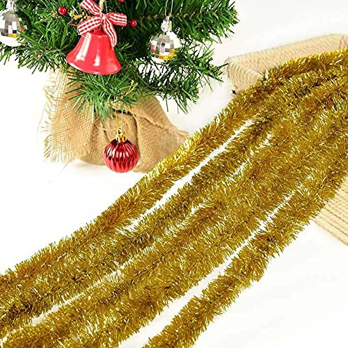 5pcs Guirnalda de Oropel de Navidad, Espumillón Decoración Colgante, Árbol Navideño, Guirnaldas Colgantes (Oro)