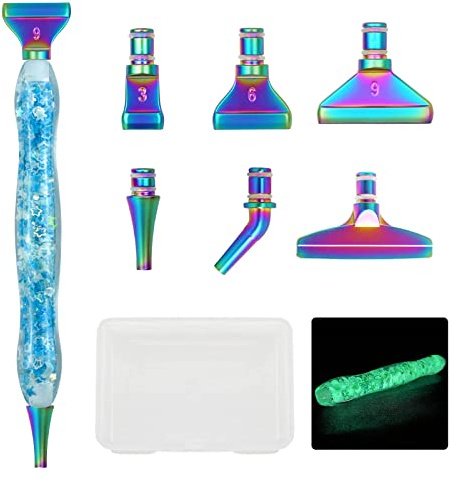 Cyleibe Diamond Art Painting Pen Kits, Luminous Diamond Art Painting Accessories Tools, Diamond Art Pens Tools with 6 PCS Metal Pen Tips for DIY Craft Crystal Drill Bead Glow Blue