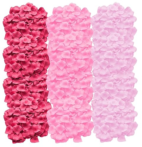 3000 Stück Künstliche Rosenblätter,3 Stile Rosa,Deko Rosenblüten Romantische Geschenk schöne Blütenblätter für Hochzeit, Valentinstag, Geburtstag Party Dekoration, Artificial Rose Petals Flowers pink