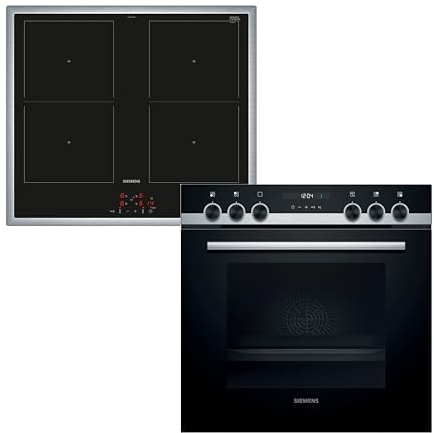 Siemens EQ522DB0ZM iQ300 Herd-Glaskeramik-Kochfeld-Kombination herdgesteuert, 59,4 cm breit, granit Glanz-Emaille - einfache Reinigung, cookControl10 - Automatikprogramme