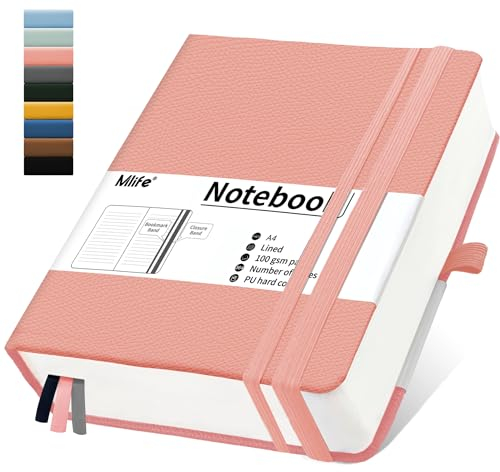 Mlife Notizbuch A4 Liniert,Dickes Notizbücher mit 360 nummerierten Seiten und 100g/M² Tintenfestes Papier,Hardcover Collegeblock, Tagebuch mit 2 Rücktasche für im Büro oder in der Schule(Rosa)