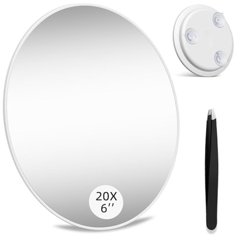 saiggnyy Large 6 20x Magnifying Mirror with Tweezers, Travel Magnified Makeup Mirror with Suction Cups, 20x Magnification