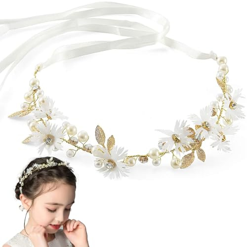 Xrten Bandeau pour Femmes Ruban Corolla, Fausses Perles Couronne de Fleurs pour Cheveux, Bandeau de Mariée Fleur Couronne Fleur Cheveux, Accessoires pour Cheveux de Mariage