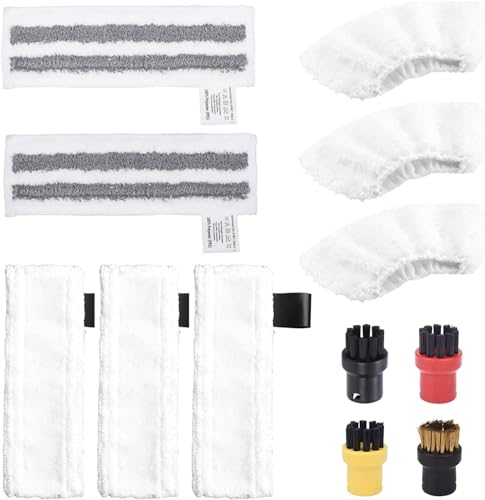 DEARBAG 12 Stück Dampfreiniger Zubehör Set Kompatibel für Kärcher Dampfreiniger Easyfix SC2 SC3 SC4 SC5, 3 Mikrofaser Bodentücher + 2 Schleiftüch + 3 Handdüsentüch + 4 Rundbürsten Ersatzteile